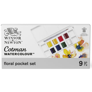 Winsor & Newton Cotman Çiçek Seti (8 x Yarım Tablet Suluboya Seti) + Fırça