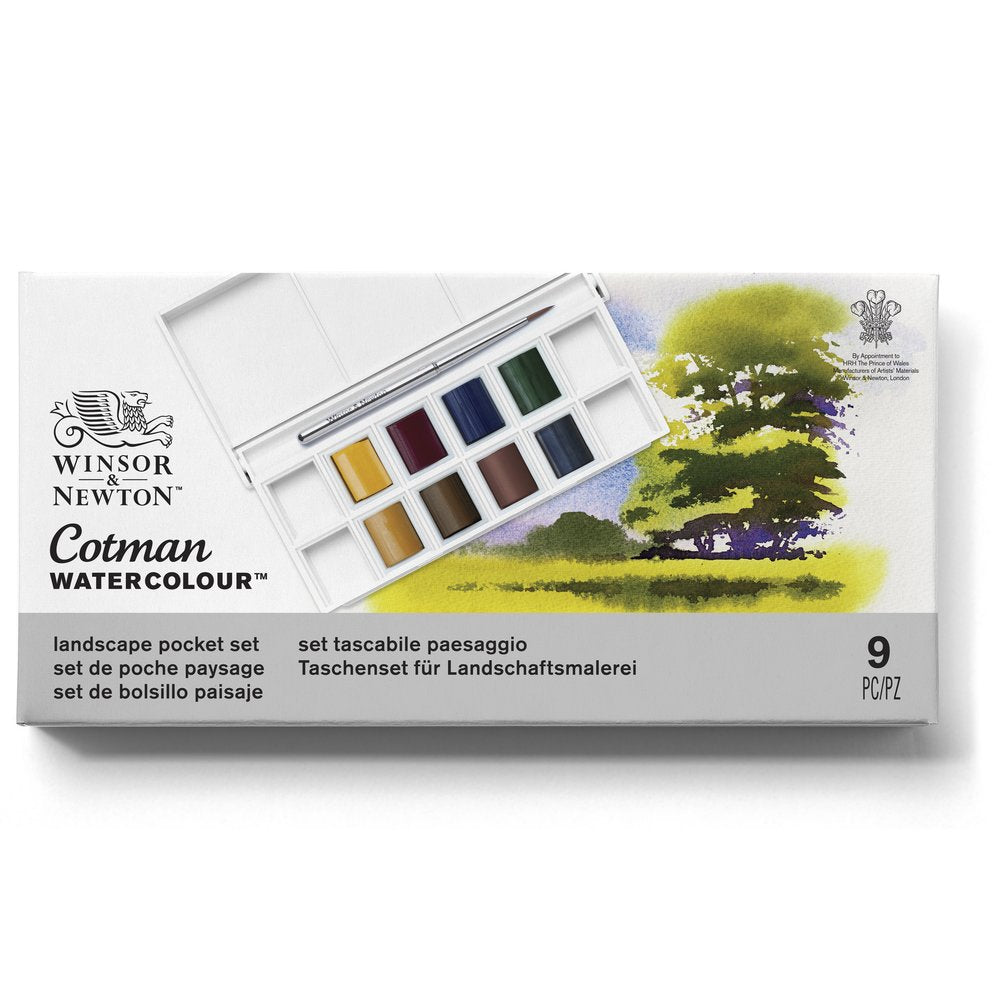 Winsor & Newton Cotman Manzara Seti (8 x Yarım Tablet Suluboya Seti) + Fırça