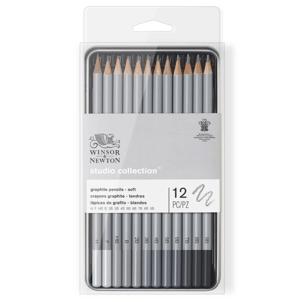 Winsor & Newton 12’li Grafit Kalem Seti Yumuşak – Metal Kutulu