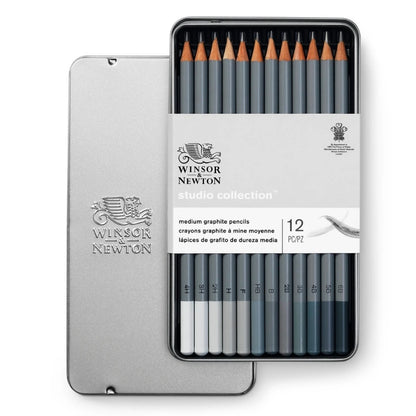 Winsor & Newton 12’li Grafit Kalem Seti Orta Sert – Metal Kutulu