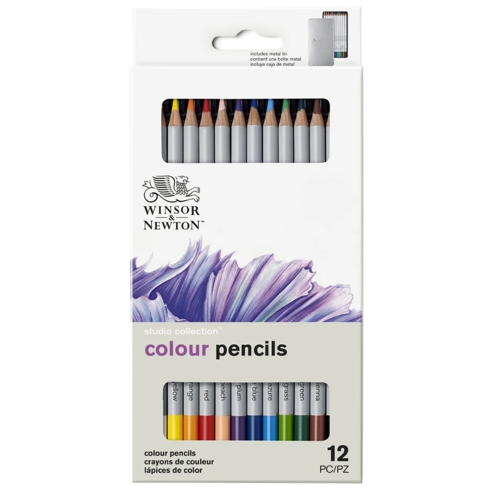 Winsor&Newton Studio Collection 12'li Renkli Kalem Seti - Metal Kutulu