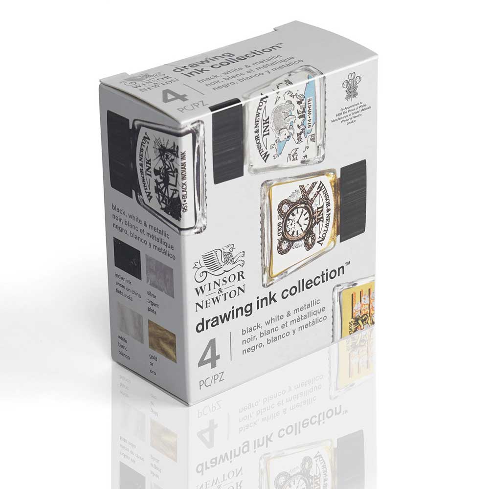 Winsor & Newton Drawing Ink Collection 4'lü Set Siyah,Beyaz,Metalik