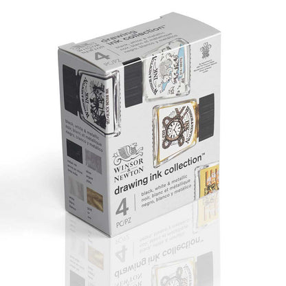 Winsor & Newton Drawing Ink Collection 4'lü Set Siyah,Beyaz,Metalik