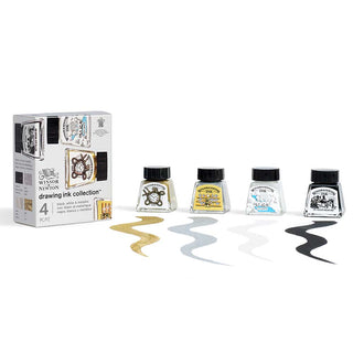 Winsor & Newton Drawing Ink Collection 4'lü Set Siyah,Beyaz,Metalik