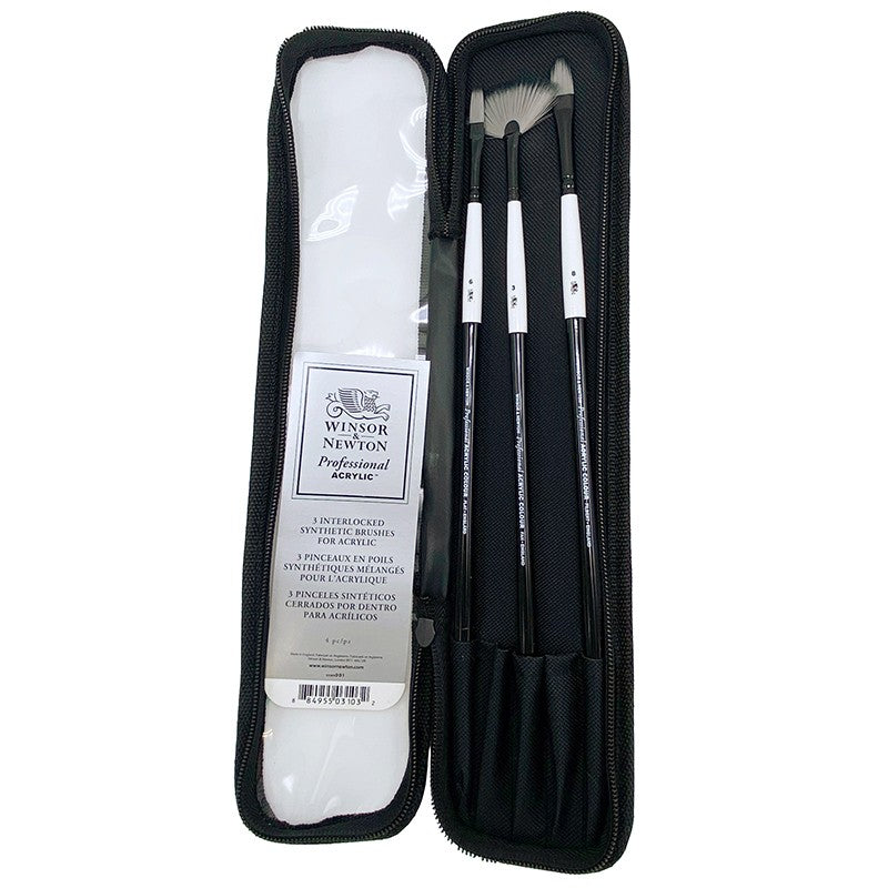 Winsor & Newton Professional Akrilik Uzun Saplı Sentetik Fırça Seti Çantalı (3 adet)