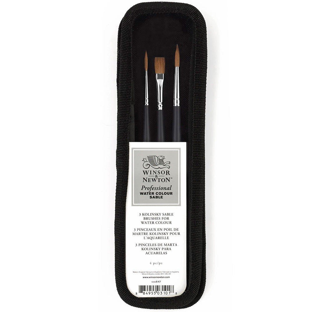 Winsor & Newton Professional Kolinsky Kısa Saplı Samur Fırça Seti Çantalı (3 adet)