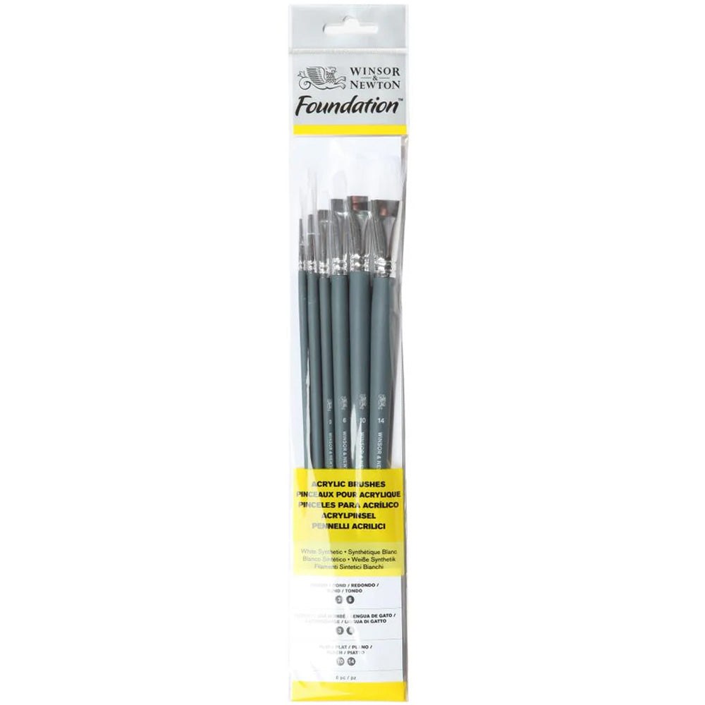 Winsor & Newton Foundation Uzun Saplı Sentetik Akrilik Fırçası Seti 6'lı