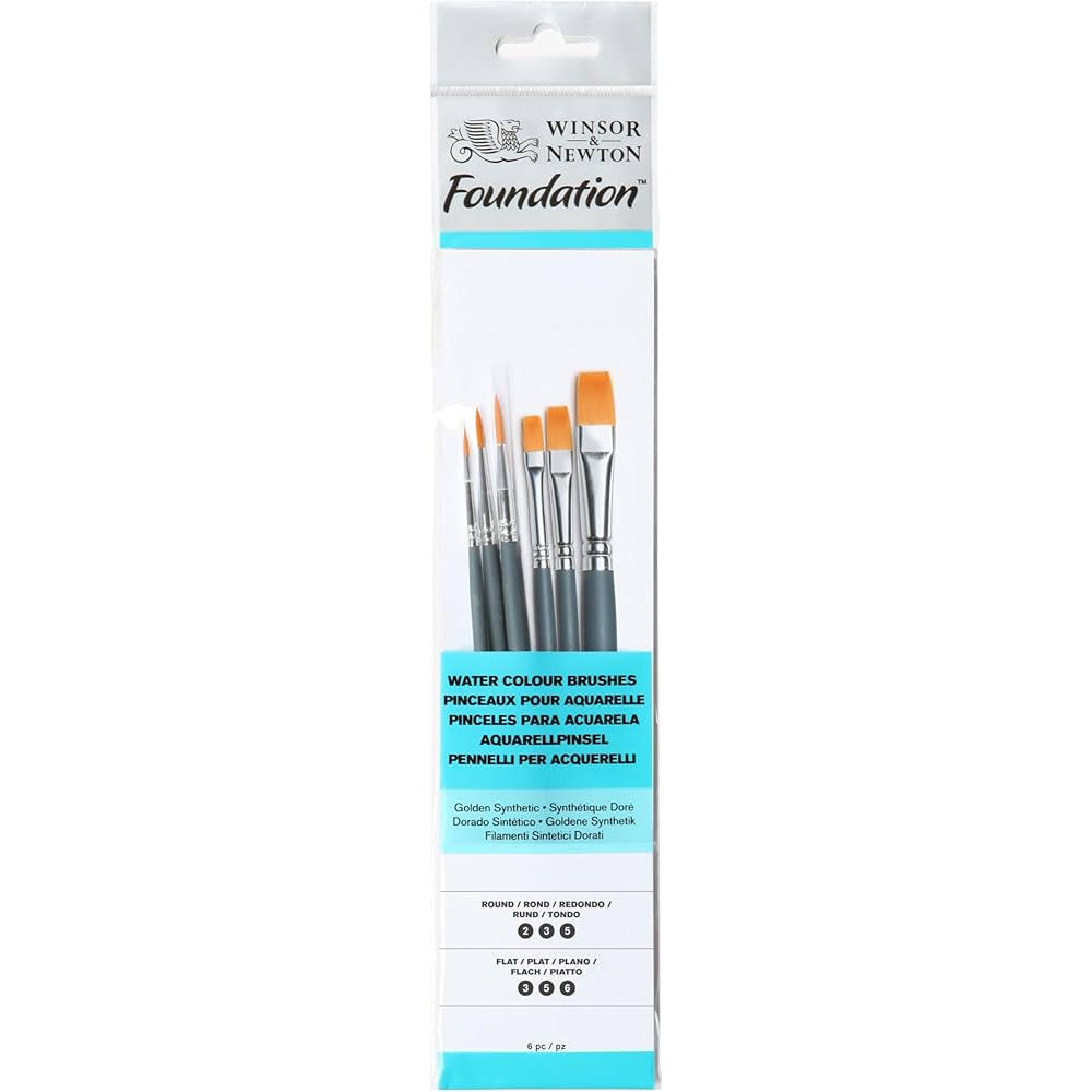 Winsor & Newton Foundation Kısa Saplı Sentetik Sulu Boya Fırçası Seti 6'lı (1)