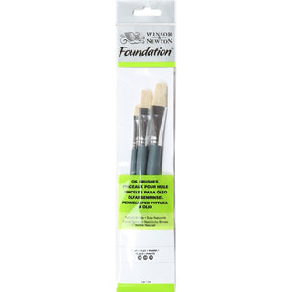 Winsor & Newton Foundation Kısa Saplı Sert Kıl Yağlı Boya Fırçası Seti 3'lü