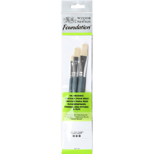 Winsor & Newton Foundation Kısa Saplı Sert Kıl Yağlı Boya Fırçası Seti 3'lü