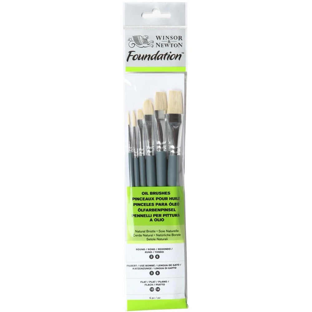 Winsor & Newton Foundation Kısa Saplı Sert Kıl Yağlı Boya Fırçası Seti 6'lı