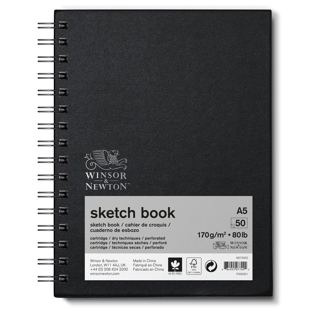Winsor & Newton Eskiz Çizim Bloknotu (Spiralli) Siyah Hafif Dokulu 170gr 50 Sayfa A5 (14.8x21cm)