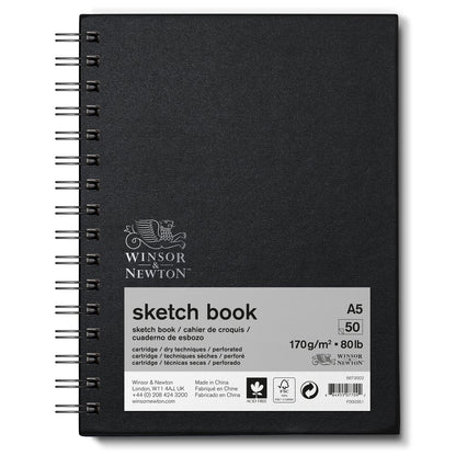 Winsor & Newton Eskiz Çizim Bloknotu (Spiralli) Siyah Hafif Dokulu 170gr 50 Sayfa A5 (14.8x21cm)