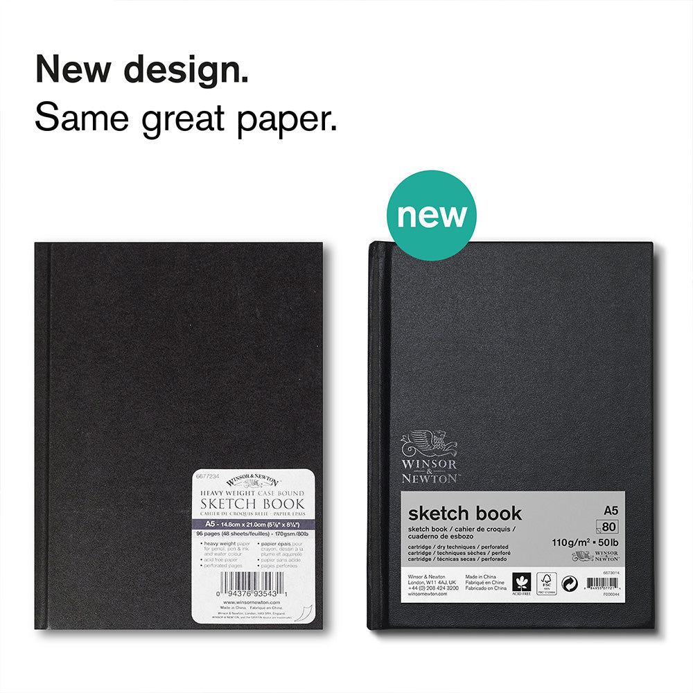 Winsor & Newton Eskiz Çizim Bloknotu (Spiralli) Siyah Hafif Dokulu 110gr 80 Sayfa A5 (14.8x21cm)
