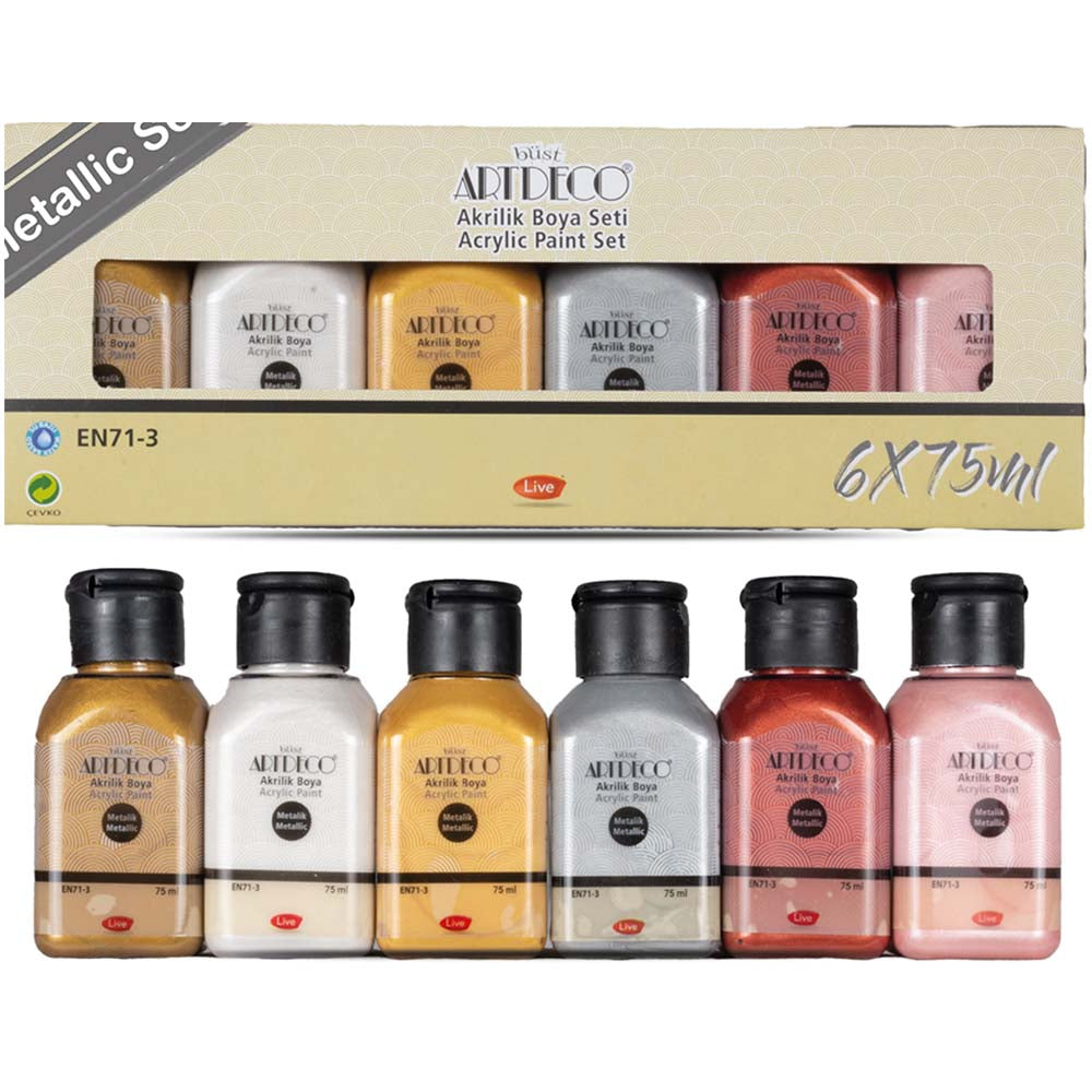 Artdeco Akrilik Boya 6x75ml Set - Metalik Renkler