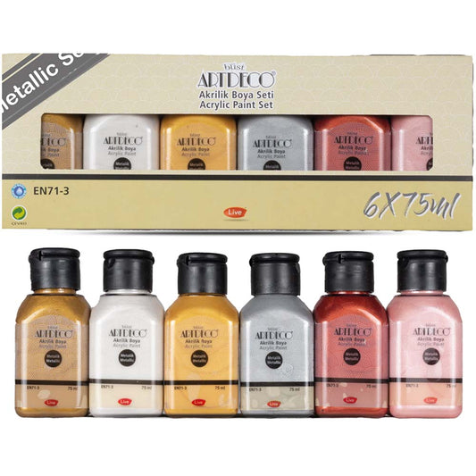 Artdeco Akrilik Boya 6x75ml Set - Metalik Renkler