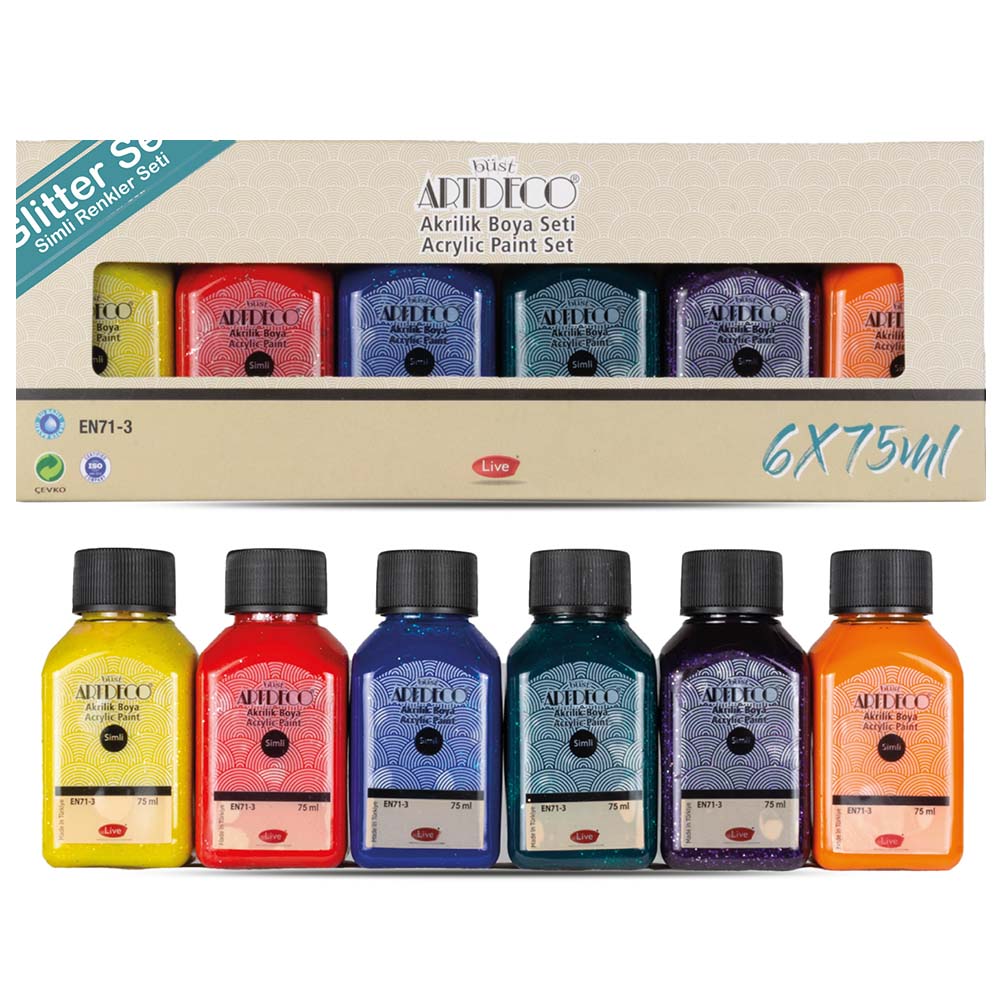 Artdeco Akrilik Boya 6x75ml Set - Simli Renkler