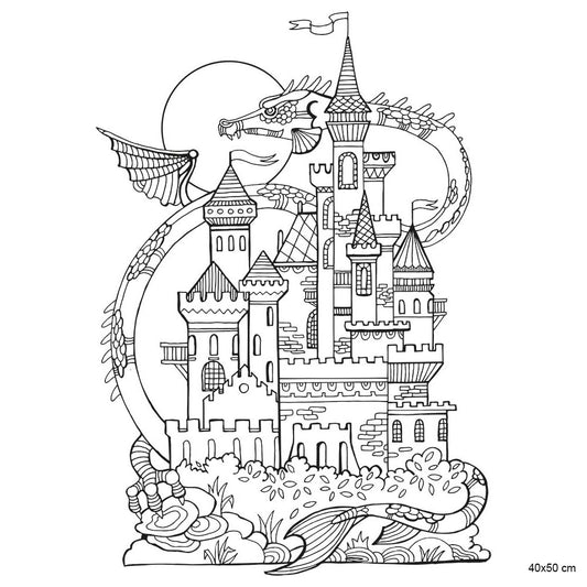 Artdeco Desenli Tuvaller Masalsı 40x50cm Ejderha ve Kale