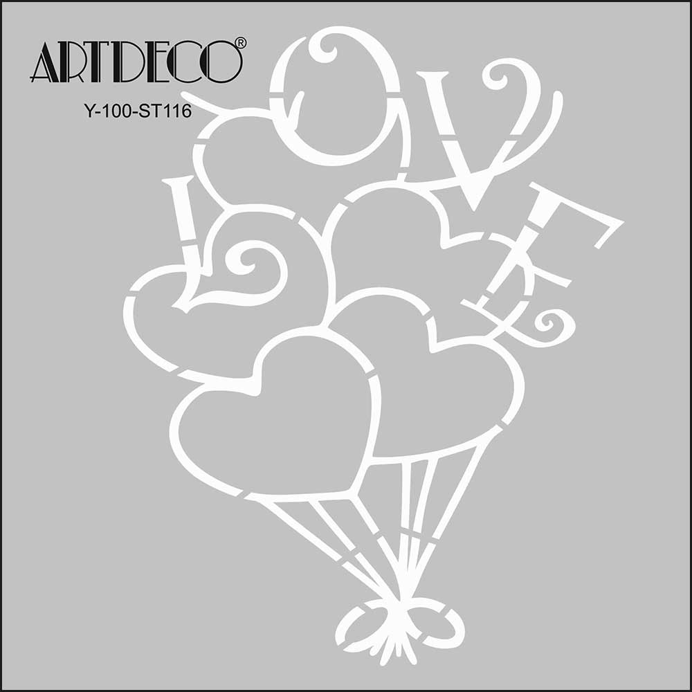 Artdeco Stencil 30x30cm Kalp Balon 116