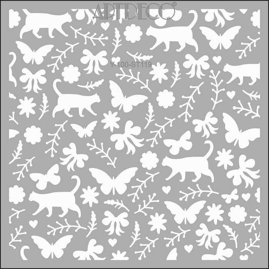 Artdeco Stencil 30x30cm Kedili Kelebekli 119