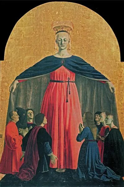 The Madonna of Mercy / Merhamet Madonnası<br>
Tempera ve yağlı boya, ahşap panel <br>
330 × 273 cm <br>
1445–1462 
