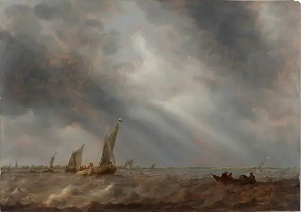 Various Sailing Vessels and a Rowing Boat with Fishermen on Choppy Waters - 1655 - 58.2 x 81.2 cm, T