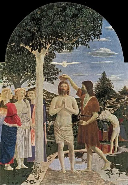 The Baptism of Christ / İsa’nın Vaftizi<br>
Yumurta tempera, kavak ağacı panel <br>
167 × 116 cm <br>
Yaklaşık 1437–1445