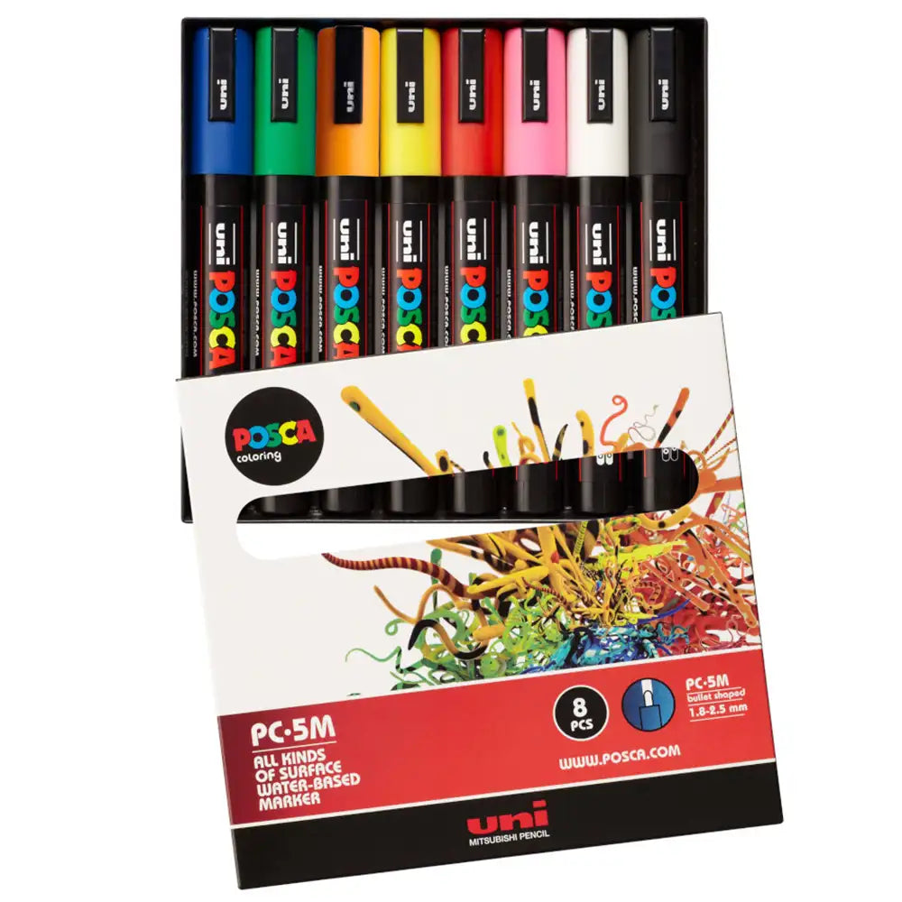 Uni Posca PC-5M (1.8-2.5mm) Ana Renkler Set (7+1)