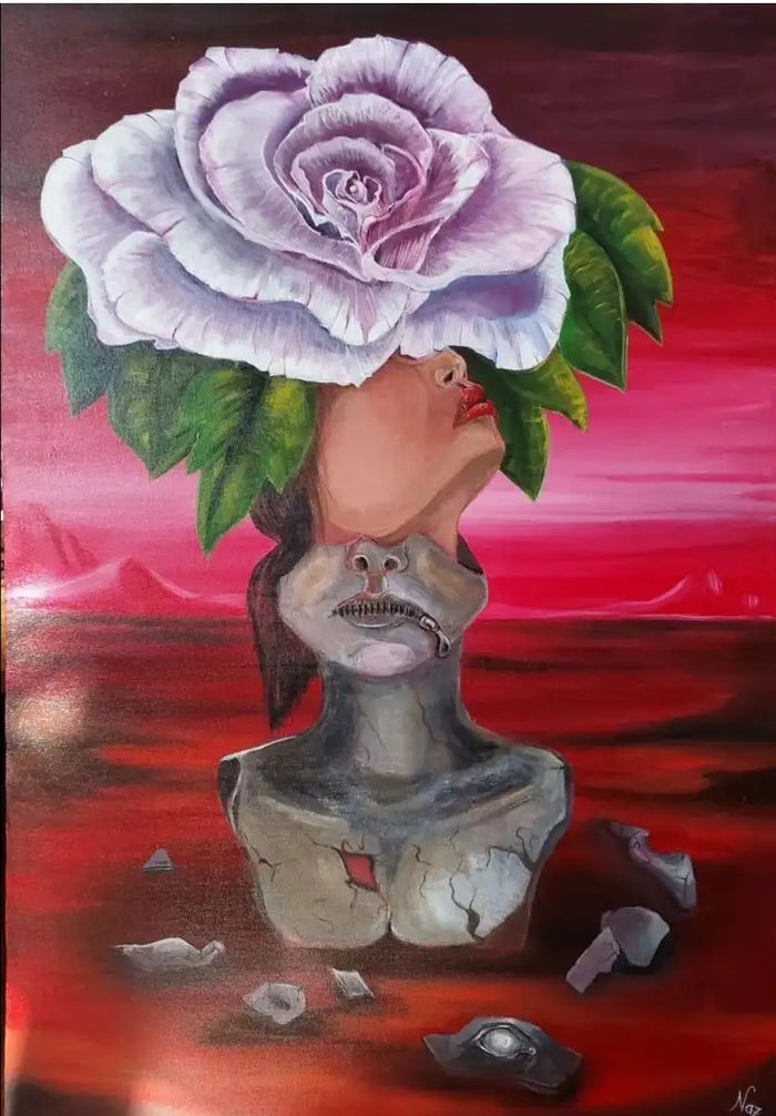 Yeniden Doğuş - 2023 - Akrilik boya ile tasarlanan bu eserde, kadınların ne kadar güçlüklerle ve eng