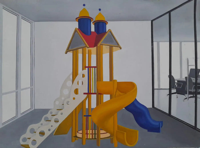 İnsansız Oyun Aracı - 2022 - Kağıt üzeri yağlı boya; 25 x 40 cm