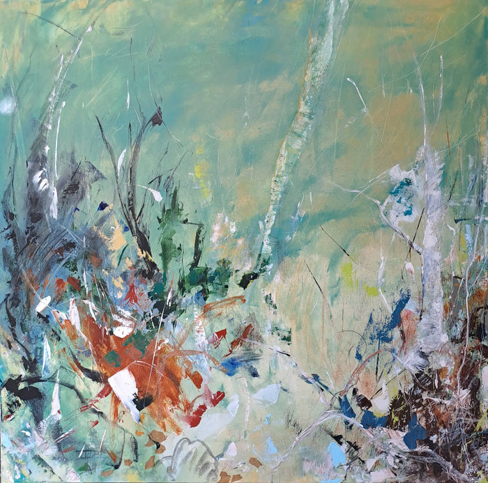 Ormanda - 2024 - Tuval üzerine akrilik boya ve füzen, 100 x 100 cm