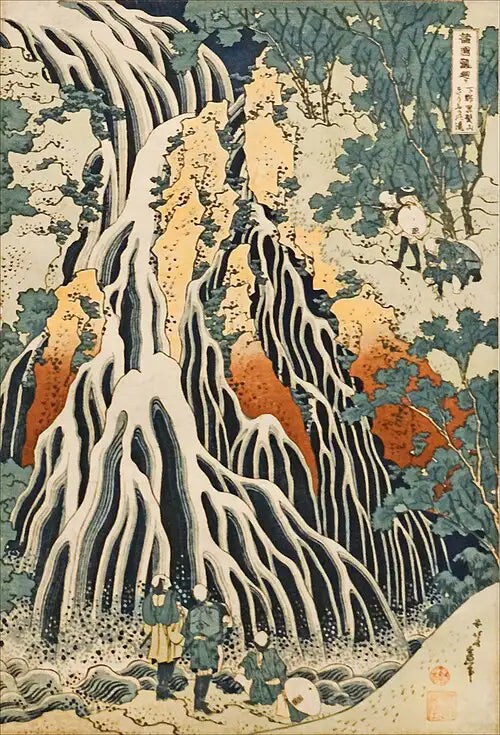 Pilgrims at Kirifuri Waterfall on Mount Kurokami in Shimotsuke Province - 1831–1833 - 37,6 x 25,7 cm