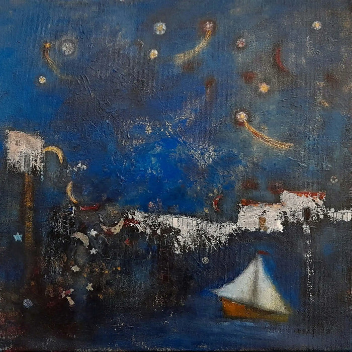 Yıldızlı Gece -  - Tuval üzerine akrilik boya, 30 x 30 cm