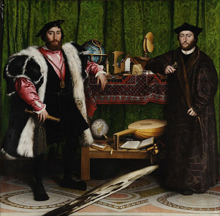 The Ambassadors / Elçiler<br>
Meşe panel üzerine yağlı boya<br>207 × 209,5 cm<br>
1533