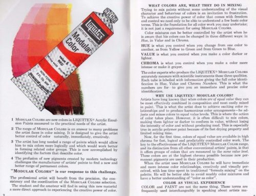 1960'lardan Liquitex Modular Color tanıtım broşürü