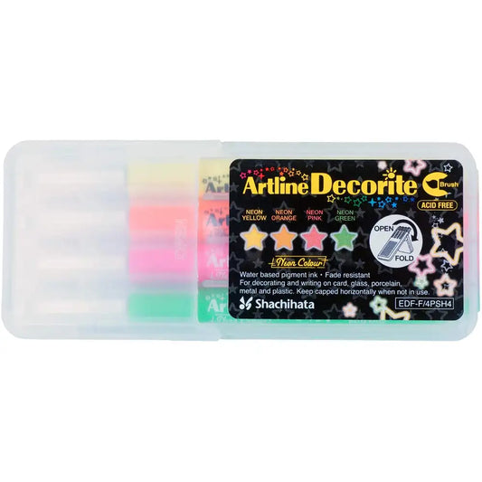 Artline Decorite Brush Marker Esnek Uçlu Fırça Kalem 4'lü Set Neon