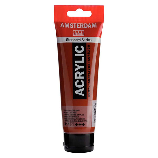 Talens Amsterdam Acrylic 120ml Burnt Sienna 411 ön cephe etiketi