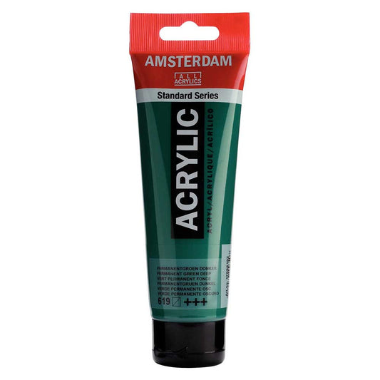 Talens Amsterdam Acrylic 120ml Permanent Green Deep 619 ön cephe etiketi