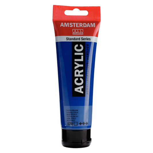 Talens Amsterdam Acrylic 120ml Phthalo Blue 570 ön cephe etiketi