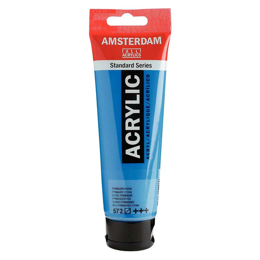 Talens Amsterdam Acrylic 120ml Primary Cyan 572 ön cephe etiketi