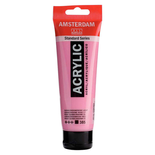 Talens Amsterdam Acrylic 120ml Quinacridone Rose Light 385 ön cephe etiketi