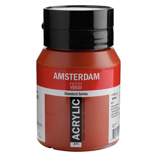Talens Amsterdam Acrylic 500ml Burnt Sienna 411 ön cephe etiketi