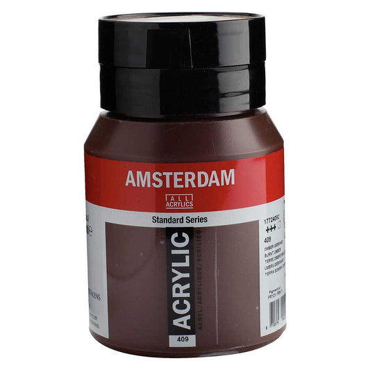 Talens Amsterdam Acrylic 500ml Burnt Umber 409 ön cephe etiketi