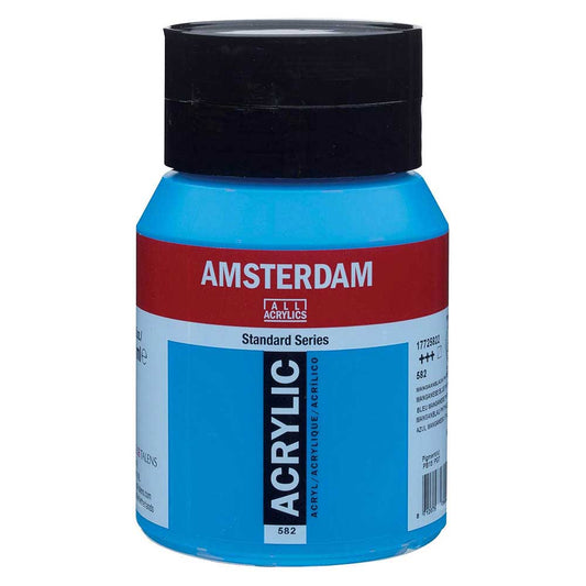 Talens Amsterdam Acrylic 500ml Manganese Blue Phthalo 582 ön cephe etiketi