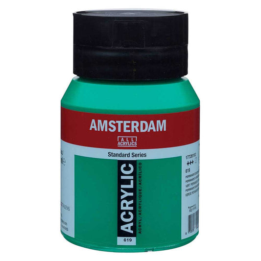 Talens Amsterdam Acrylic 500ml Permanent Green Deep 619 ön cephe etiketi