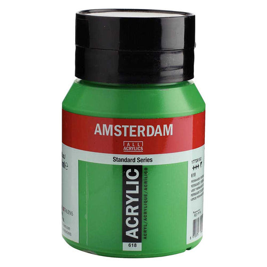Talens Amsterdam Acrylic 500ml Permanent Green Light 618 ön cephe etiketi