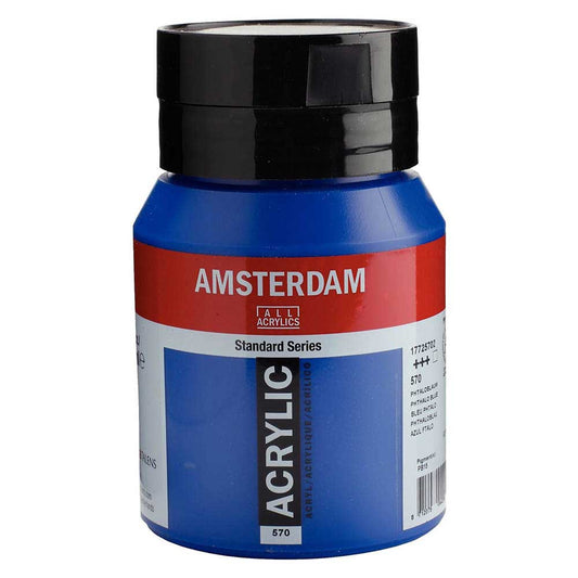 Talens Amsterdam Acrylic 500ml Phthalo Blue 570 ön cephe etiketi
