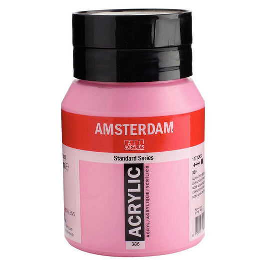 Talens Amsterdam Acrylic 500ml Quinacridone Rose Light 385 ön cephe etiketi