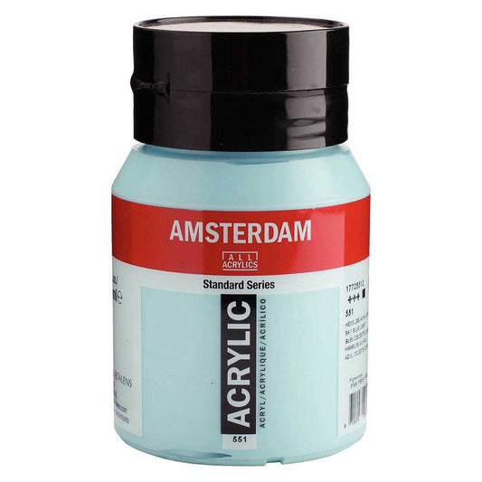 Talens Amsterdam Acrylic 500ml Sky Blue Light 551 ön cephe etiketi