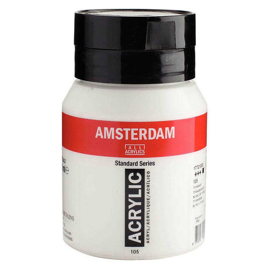 Talens Amsterdam Acrylic 500ml Titanium White 105 ön cephe etiketi